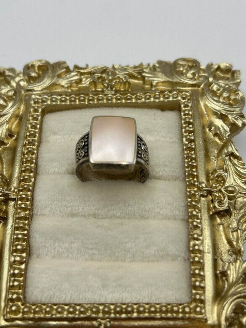 Sterling Silver Size 7 Ring Pink Square Shell Inlay Statement Artisan Boho 925 - Picture 4 of 14